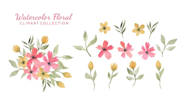 Vetor várias coleções de clipart de flores em aquarela isoladas