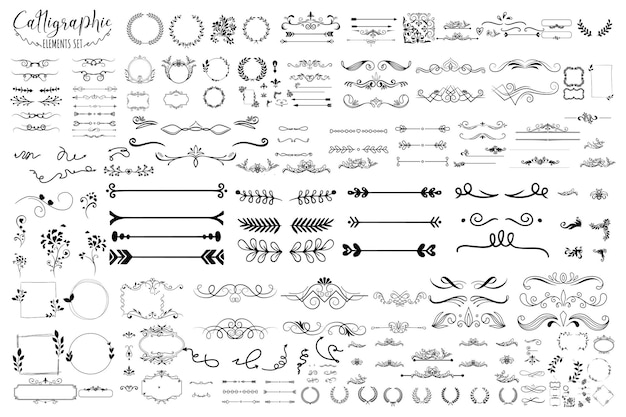 Vetor vários elementos de design caligráfico