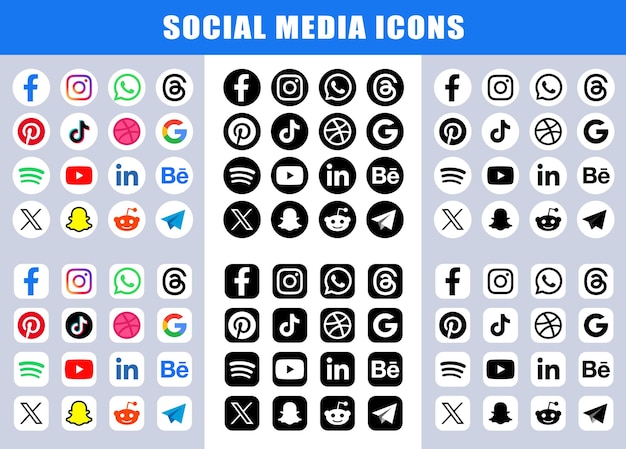 Vetor vector de ícones de símbolos de aplicações de mídia social populares