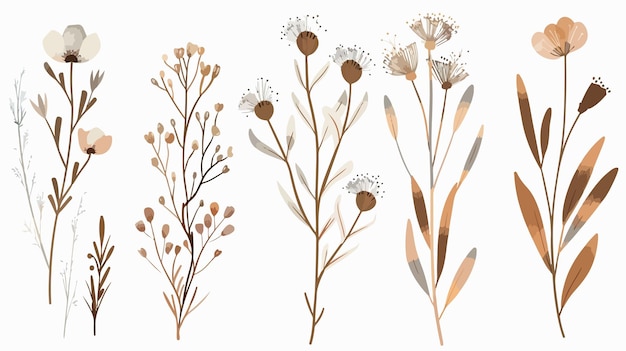 Vetor vector de ilustração de galhos de plantas de flores secas de boho