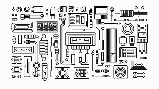 Vector de placa de circuito de computador desenhado à mão isolado em fundo branco