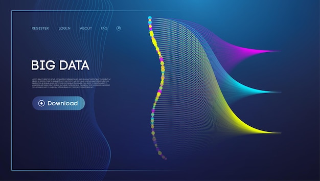 Vetor visualização de fluxo de dados colorido em fundo azul para o conceito de big data