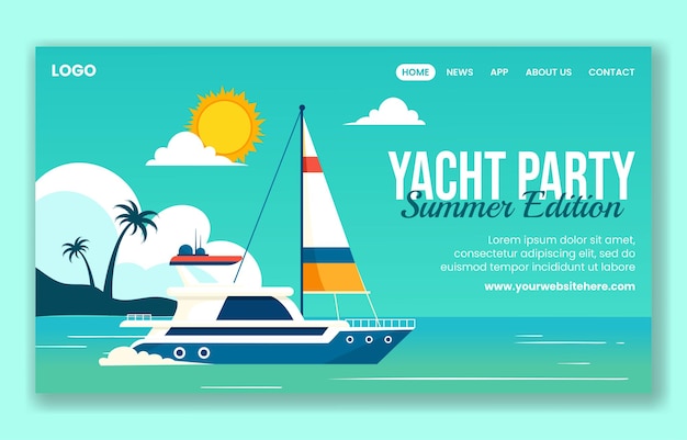 Vetor yachts party social media landing page templates desenhados à mão de desenho animado ilustração de fundo