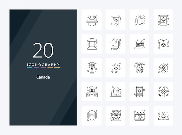 20 Icona Canada Outline per la presentazione Illustrazione delle icone della linea vettoriale