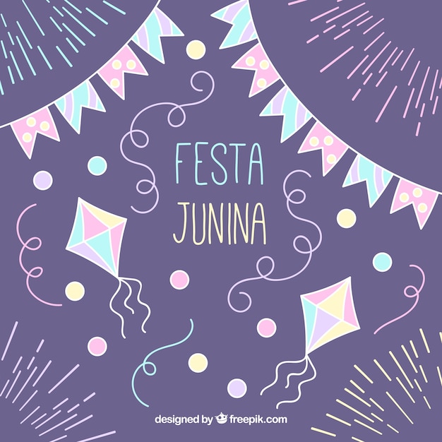 Vettore gratuito a mano festa disegnato decorazione junina sfondo