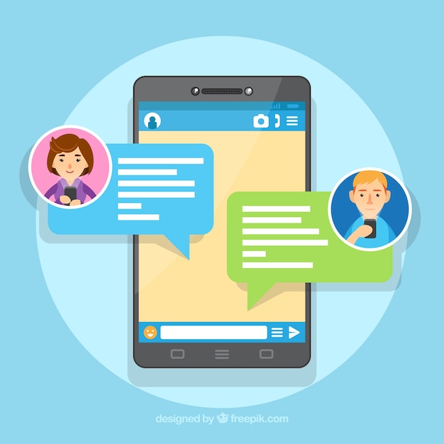 Vettore gratuito app messenger per dispositivi mobili in stile piano