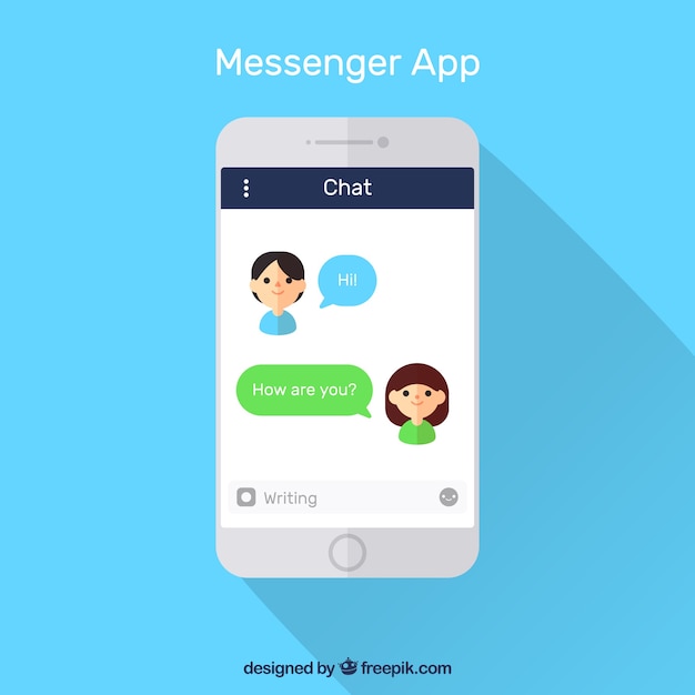 Vettore gratuito app messenger per dispositivi mobili in stile piano