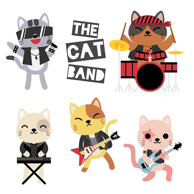 Banda musicale di gatti, musicista, chitarrista, batterista, simpatici animali