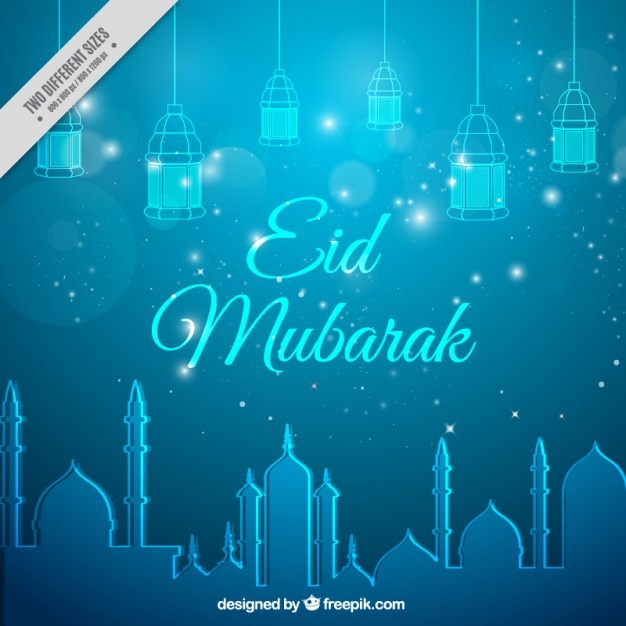 Vettore gratuito blu eid mubarak sfondo