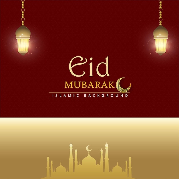 Vettore gratuito buon eid saluti marrone beige sfondo banner social media islamico