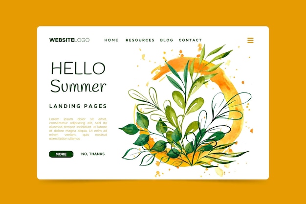 Vettore gratuito ciao landing page estiva con foglie