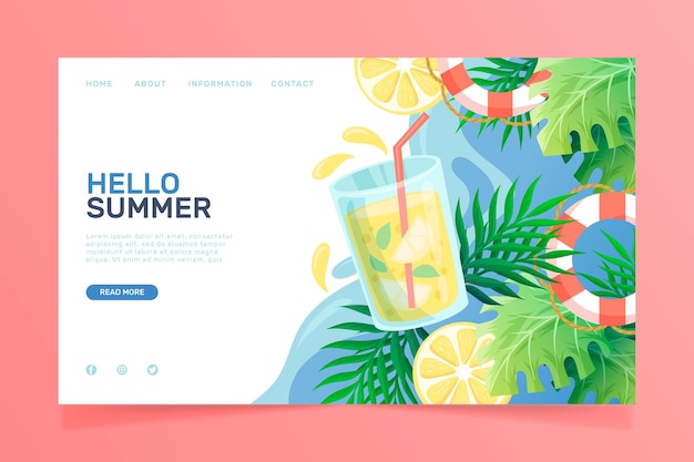 Vettore gratuito ciao modello di landing page estivo