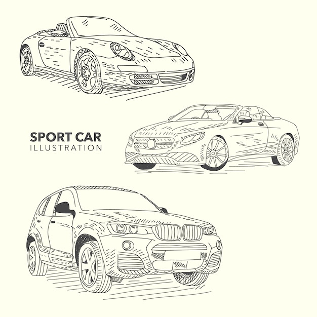 Vettore gratuito collezione di automobili sportive disegnate a mano