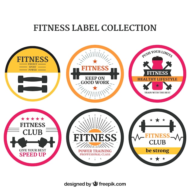 Vettore gratuito collezione di badge fitness rotondo