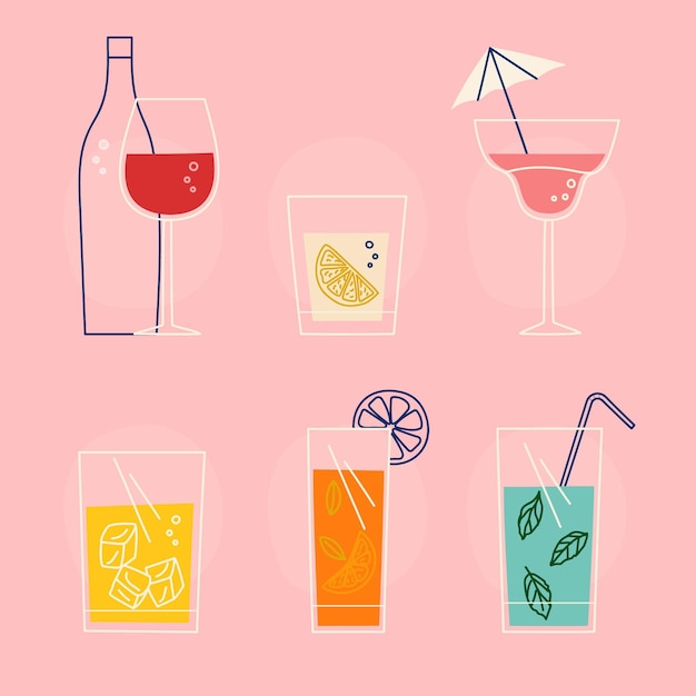 Vettore gratuito collezione di cocktail disegnati a mano