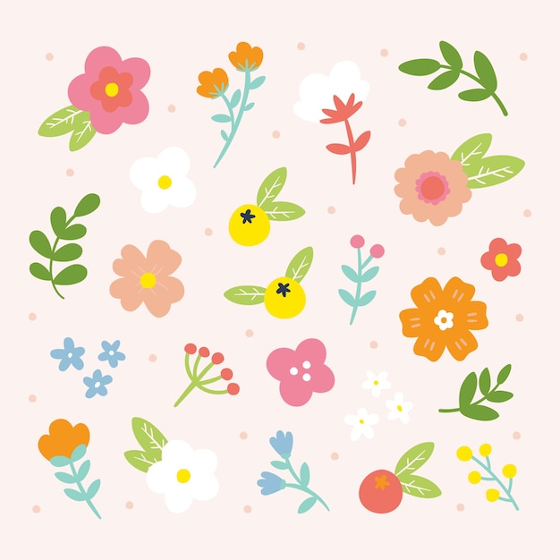 Vettore gratuito collezione di fiori primaverili disegnati a mano