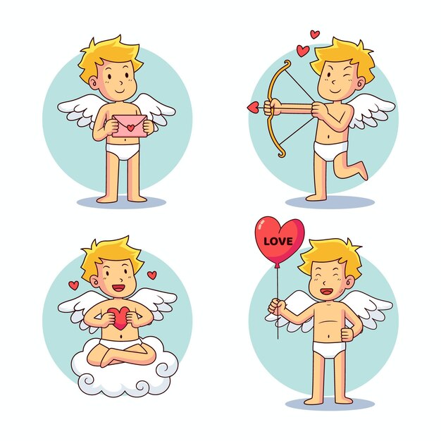 Collezione di personaggi cupido disegnati a mano