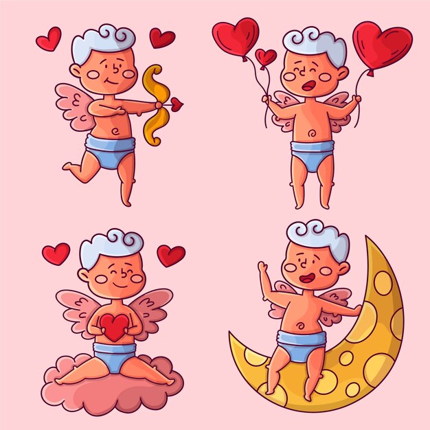 Collezione di personaggi cupido disegnati a mano