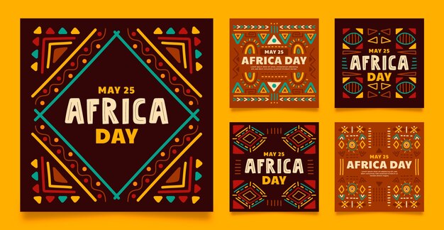 Vettore gratuito collezione di post instagram flat africa day