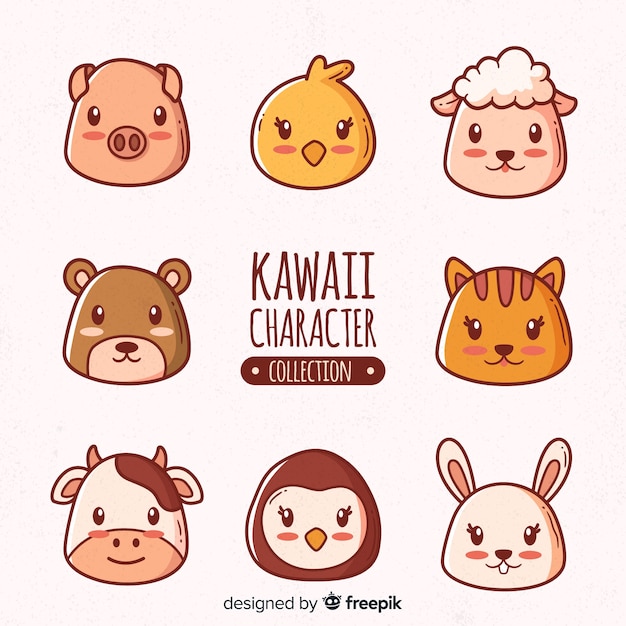 Vettore gratuito collezione disegnata a mano di animali kawaii