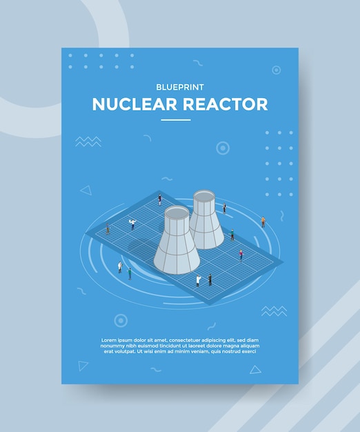 Concetto di progetto di reattore nucleare per banner modello e volantino con stile isometrico