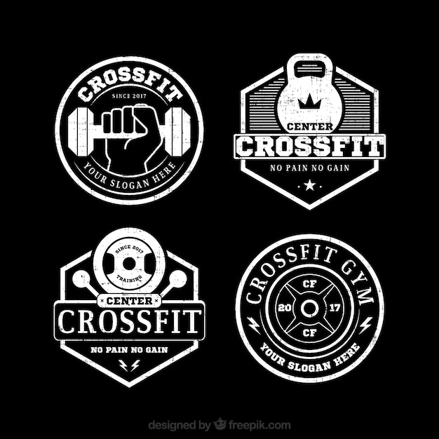 Vettore gratuito confezione da adesivi crossfit d&#39;epoca