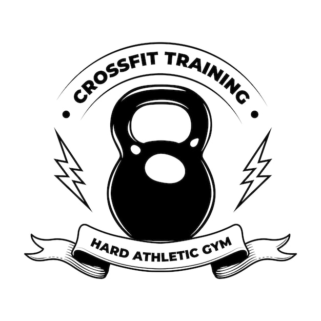 Crossfit difficile. Emblema dell'annata di allenamento fitness, bodybuilder