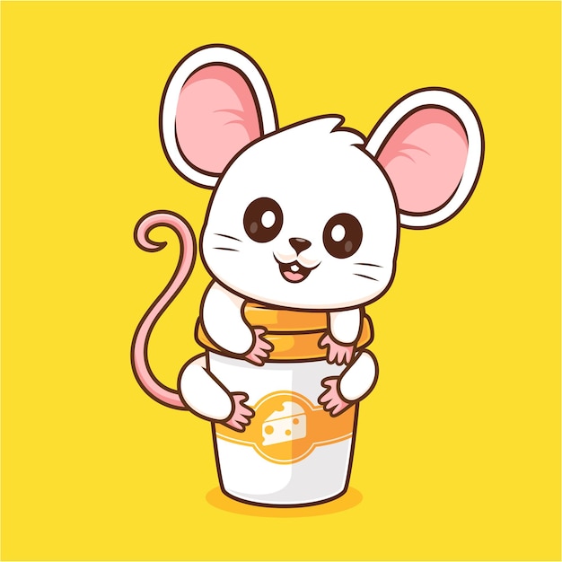 Vettore gratuito cute mouse hug coppa di caffè cartoon iconica vettoriale illustrazione iconica di bevande animali vettore piatto isolato