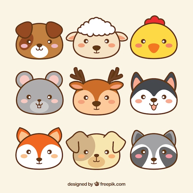 Vettore gratuito cute raccolta di animali kawaii