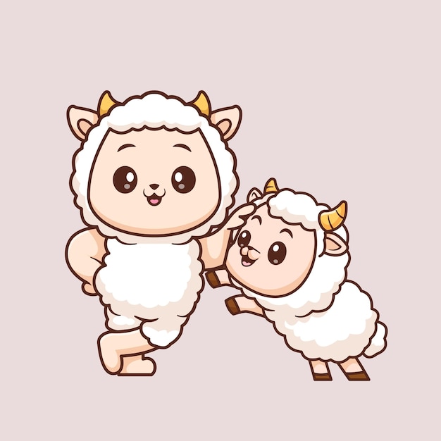 Vettore gratuito cute sheep with baby sheep cartoon vector icon illustration animal nature icon isolato flat vector