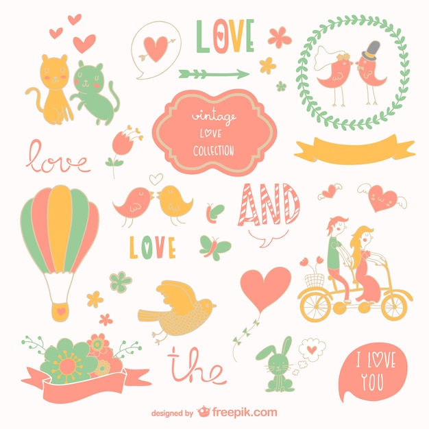 Vettore gratuito disegni grafica amore vector set