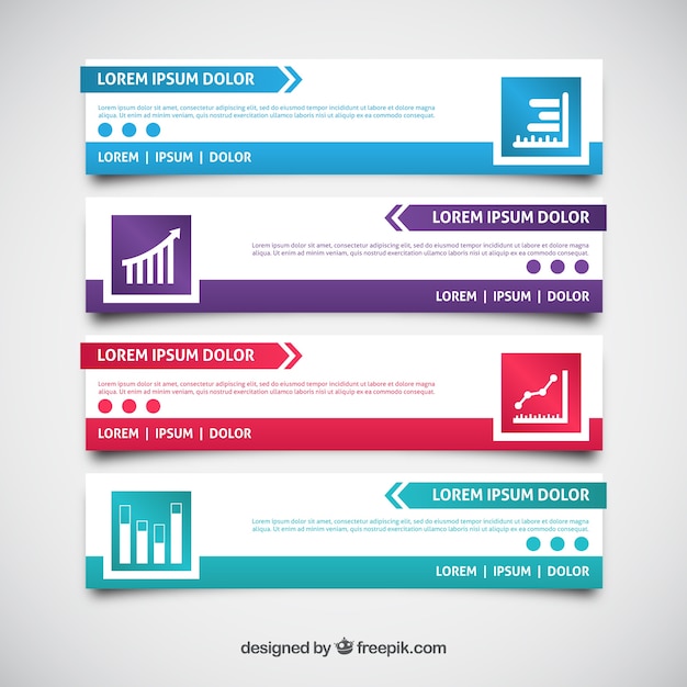 Vettore gratuito diversi striscioni infographic con colori diversi in design piatto