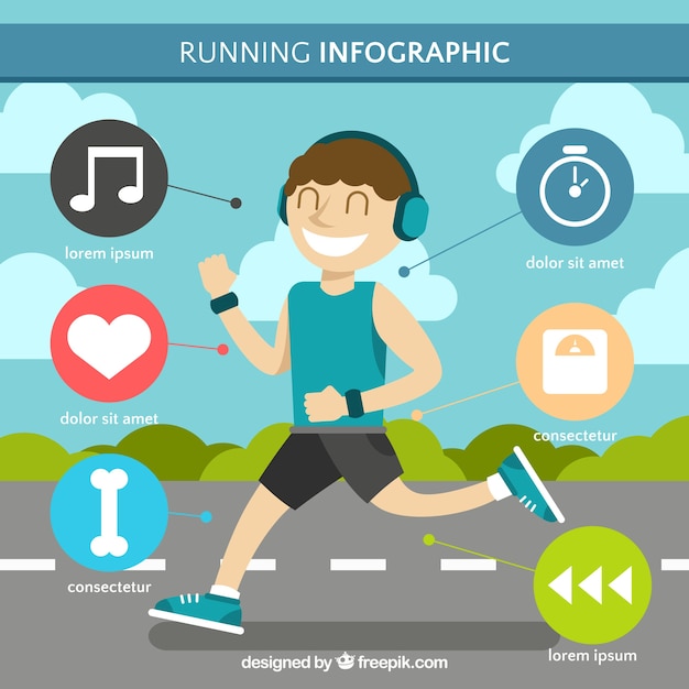 Vettore gratuito fantastic modello infografica di uomo che corre