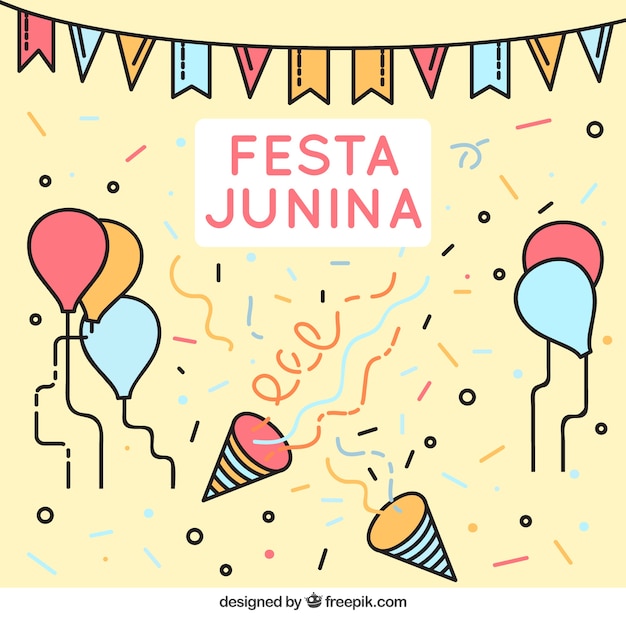 Vettore gratuito festa junina sfondo decorazione in stile lineare