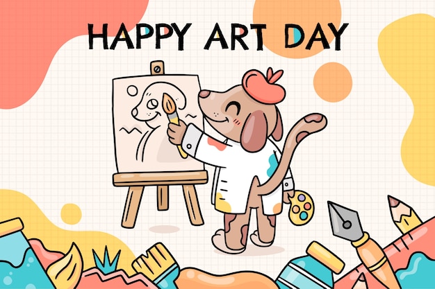 Vettore gratuito fondo disegnato a mano della giornata mondiale dell'arte