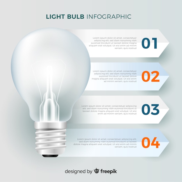 Vettore gratuito fondo realistico della lampadina di infographic