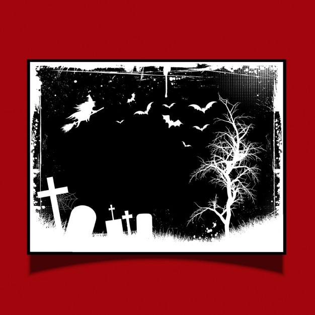 Vettore gratuito grunge background halloween con i blocchi cimitero e streghe