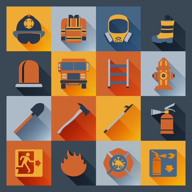Icone di vigile del fuoco piatte