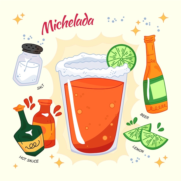 Vettore gratuito illustrazione di michelada rinfrescante disegnata a mano