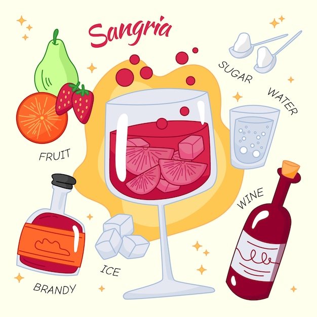 Vettore gratuito illustrazione di sangria rinfrescante disegnata a mano