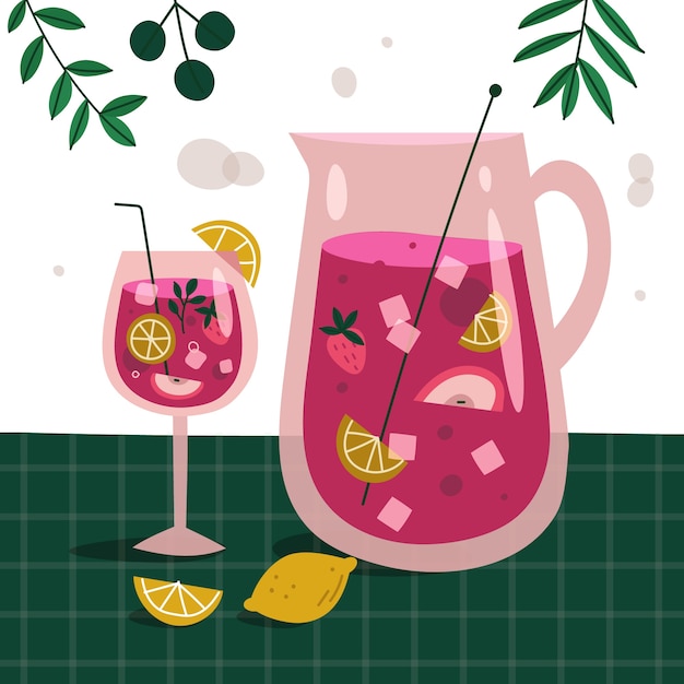 Vettore gratuito illustrazione di sangria rinfrescante disegnata a mano