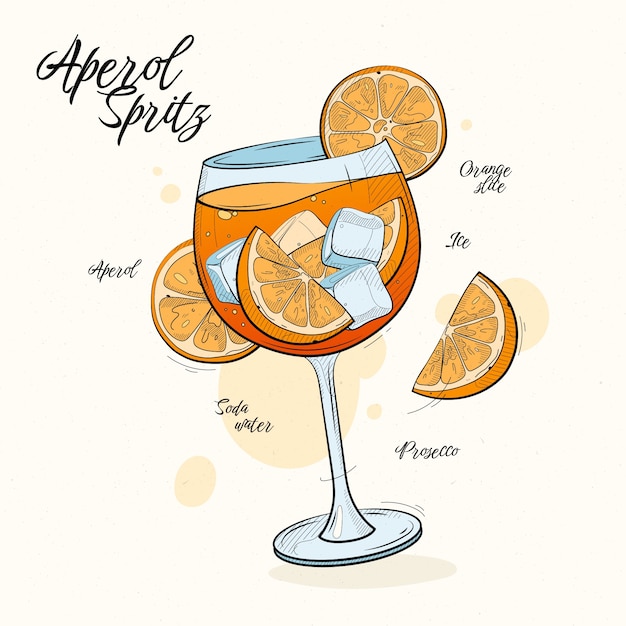 Vettore gratuito illustrazione disegnata a mano di aperol spritz