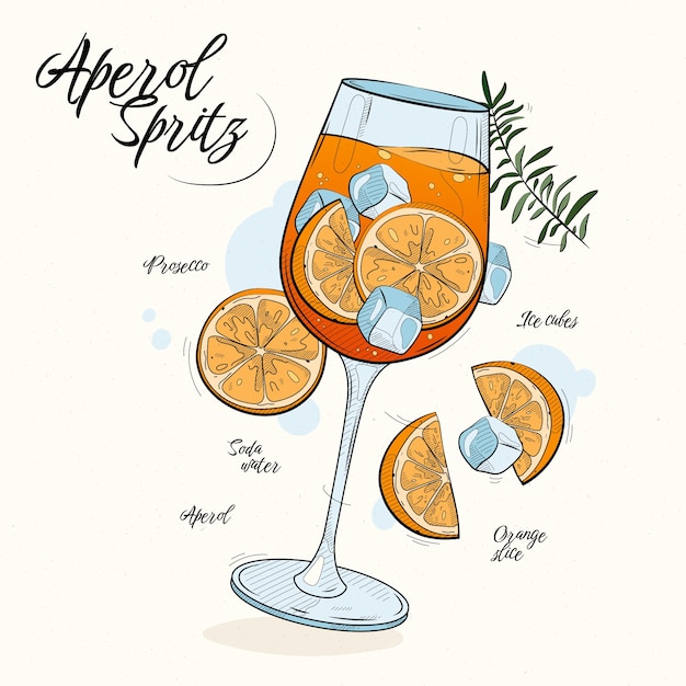 Vettore gratuito illustrazione disegnata a mano di aperol spritz