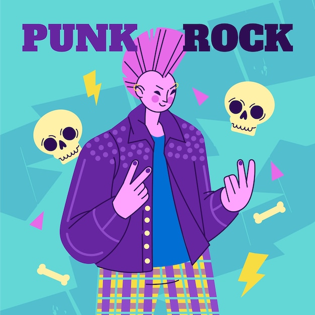 Vettore gratuito illustrazione punk rock piatta disegnata a mano