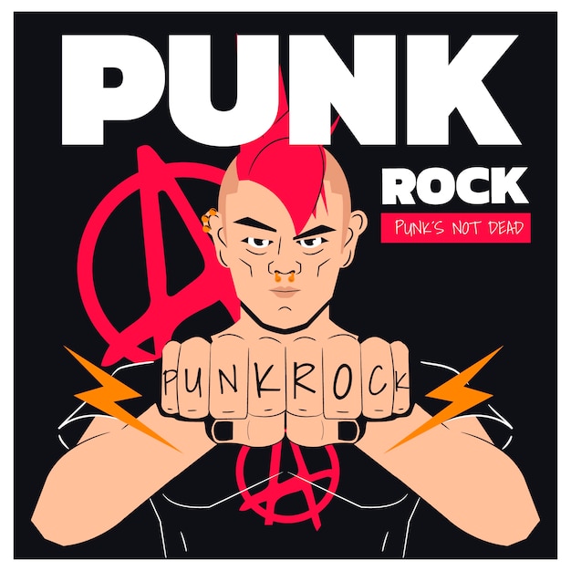 Illustrazione punk rock piatta disegnata a mano