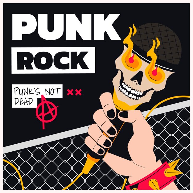 Illustrazione punk rock piatta disegnata a mano