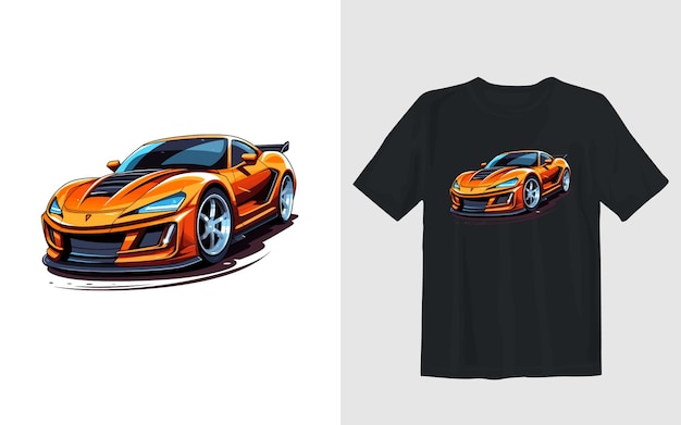 Vettore gratuito illustrazione vettoriale dei cartoni animati per auto sportive design t-shirt per auto sportive