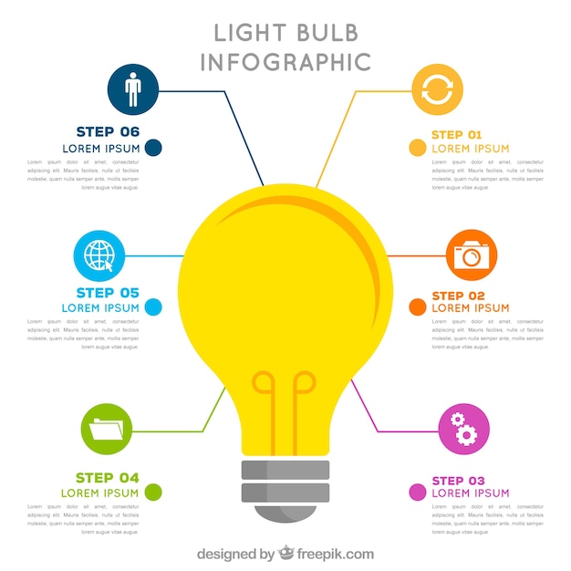 Vettore gratuito lampadina colorata infografica in stile piano