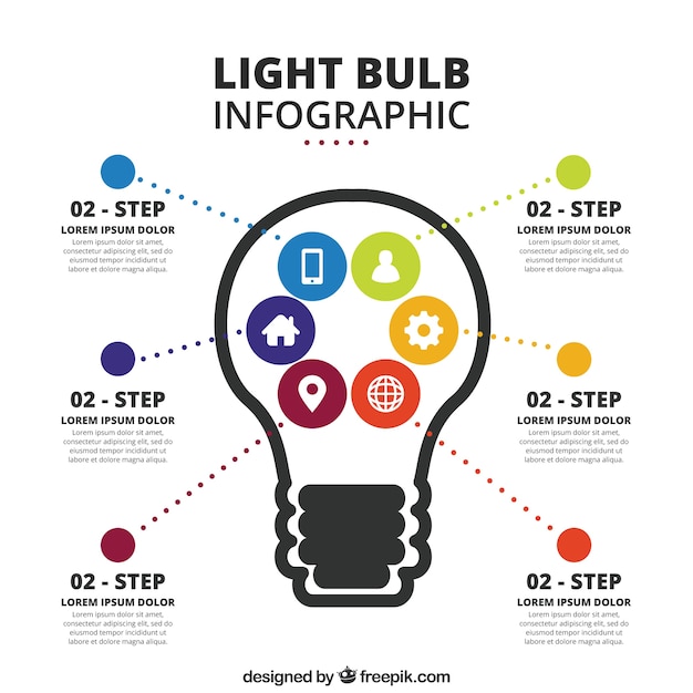 Vettore gratuito lampadina modello di infografica con le icone di design piatto