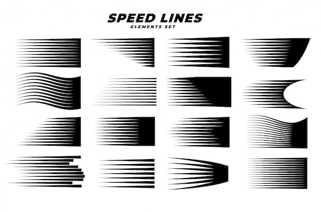 Vettore gratuito linee di velocità di movimento comiche di manga impostate